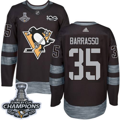 Adidas Penguins #35 Tom Barrasso Black 1917-100th Anniversary Stanley Cup Finals Champions Stitched NHL Jersey - Click Image to Close